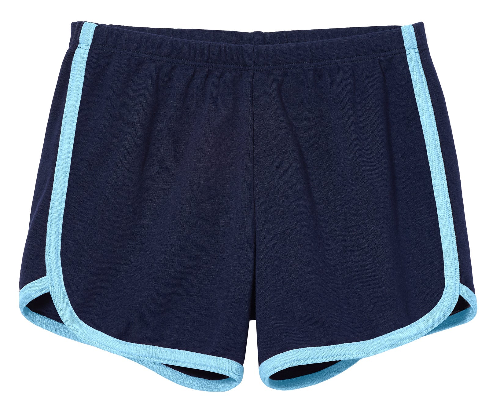 Girls Soft Cotton Knit Short with Trim | Navy w. Bright Light Blue Trim - Remutear