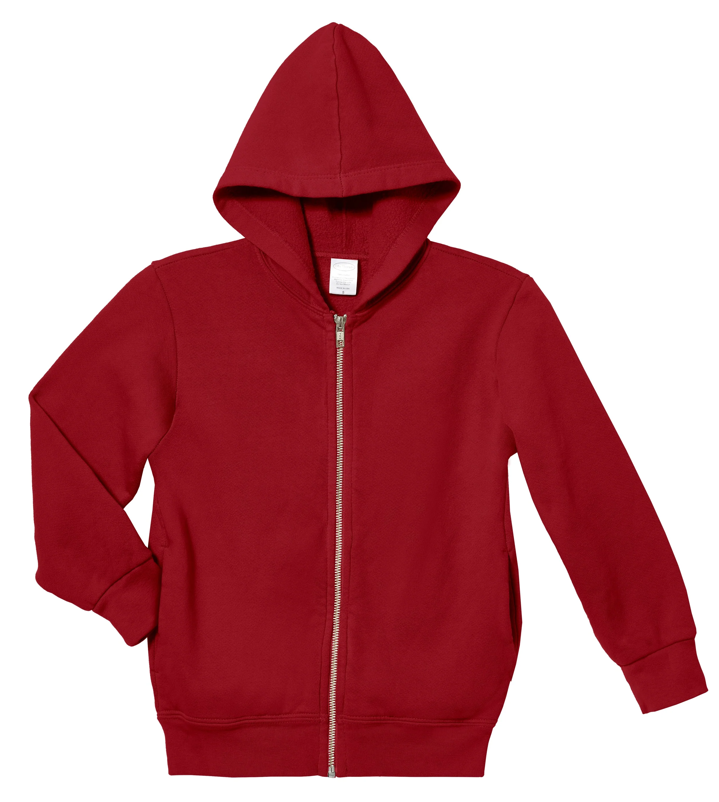 Soft & Cozy 100% Cotton Fleece Zip Hoodie with Inner Pockets | Red - Remutear