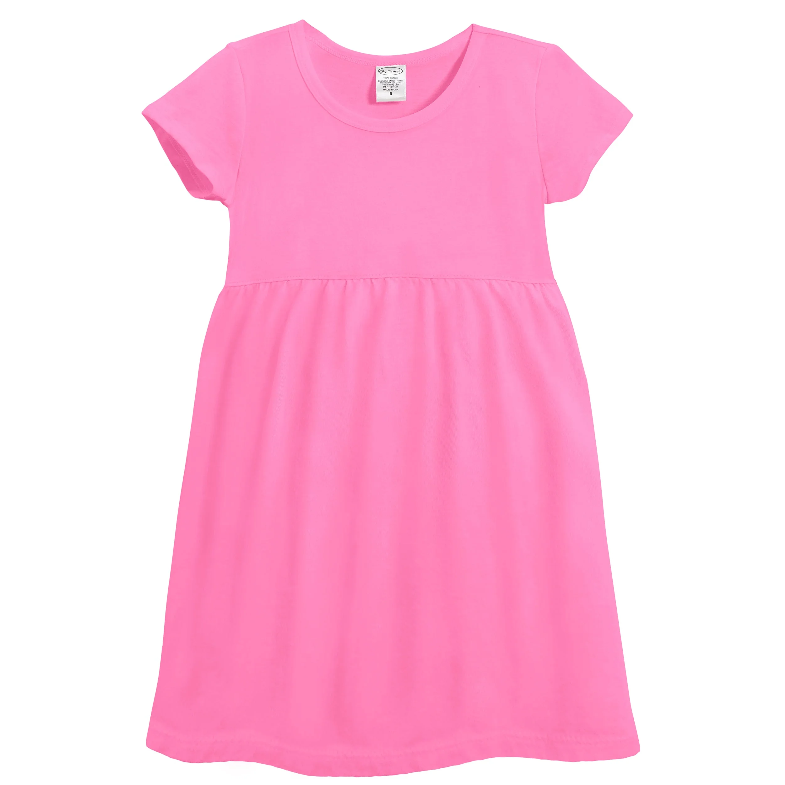 Soft Organic Cotton Empire Short Sleeve Sundress | Medium Pink - Remutear