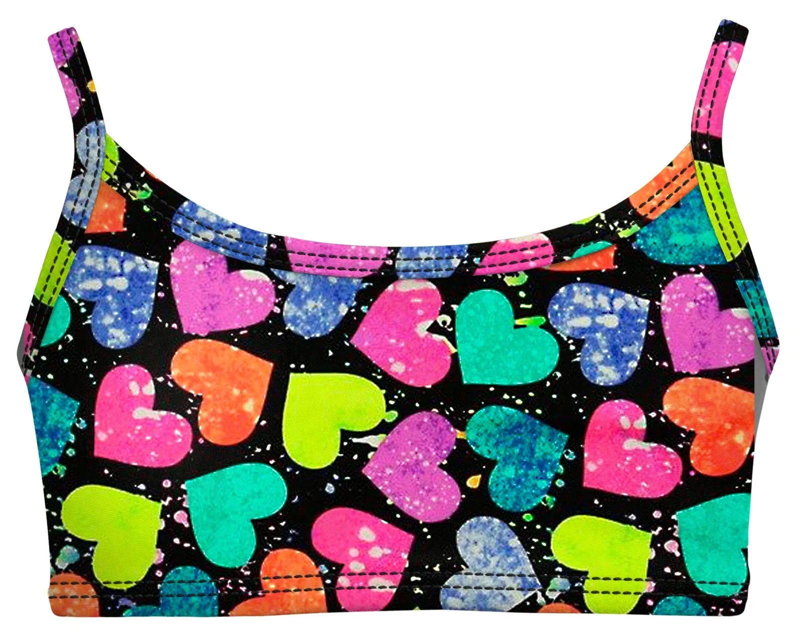 Girls UPF 50+ Printed Bikini Swim Top  | Hearts Splatter - Remutear