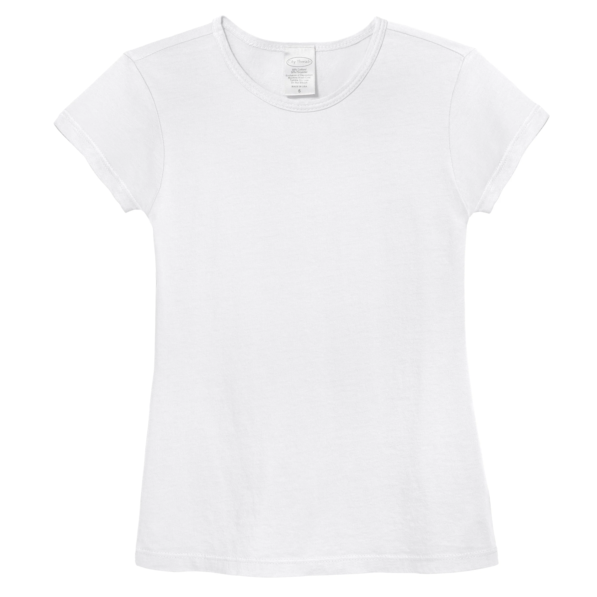 Girls Soft Organic Cotton Jersey Cap Sleeve Crew Tee | White - Remutear