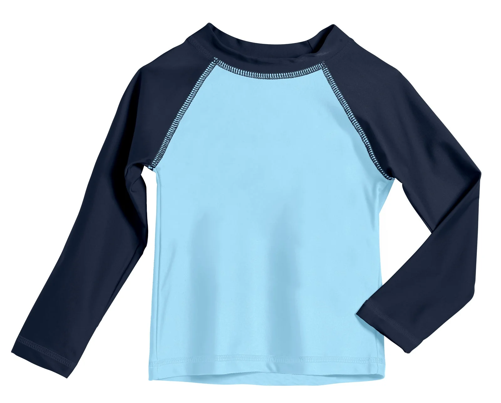 Boys UPF 50+ Color Block Solid Long Sleeve Rashguard | Bright Light Blue with Navy - Remutear