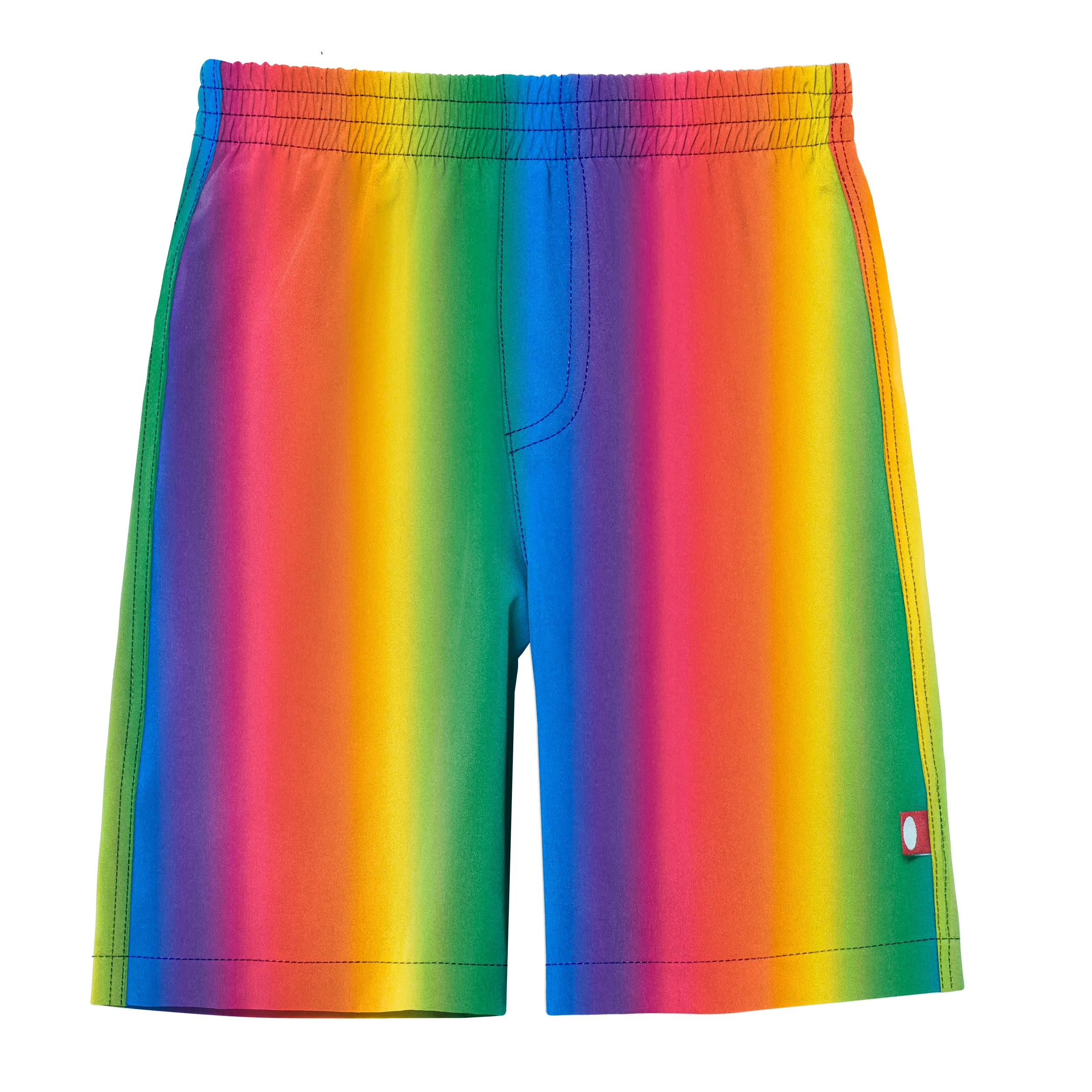 Boys UPF 50+ Recycled Polyester Soft Stretch Below the Knee Printed Swim Board Shorts  | Rainbow - Remutear
