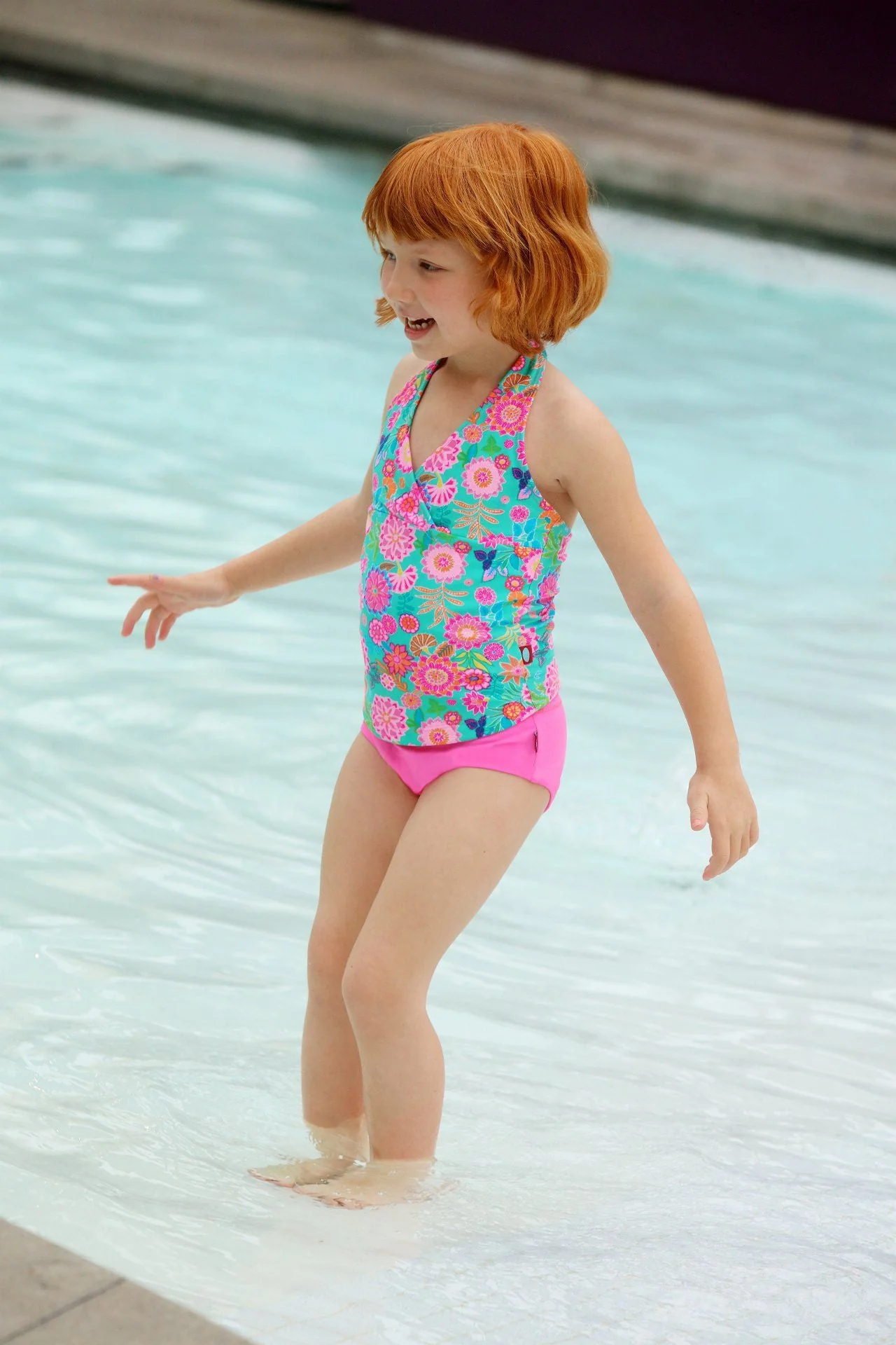Girls UPF 50+ Printed Swim Halter Top | Leopard Monochrome - Remutear