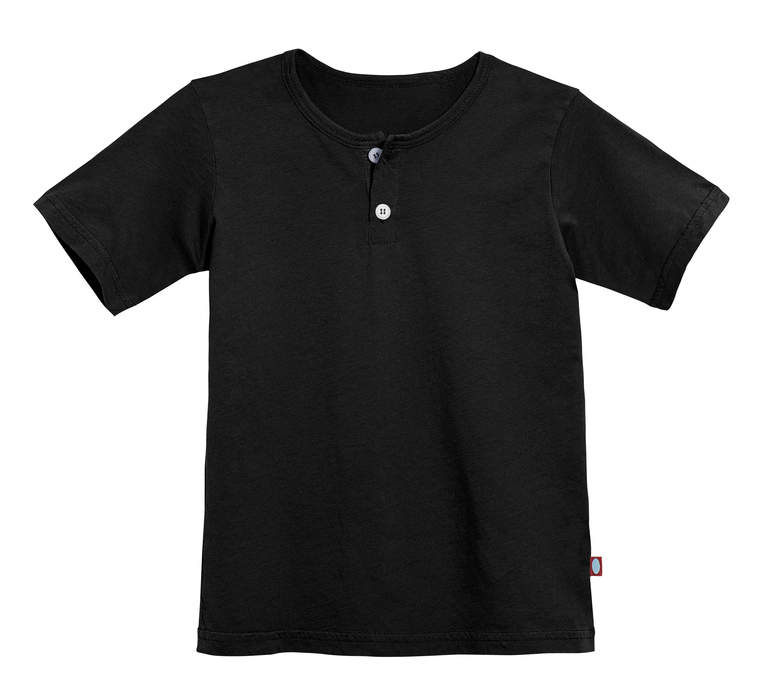 Boys Soft Organic Cotton Jersey Short Sleeve Henley Tee | Black - Remutear