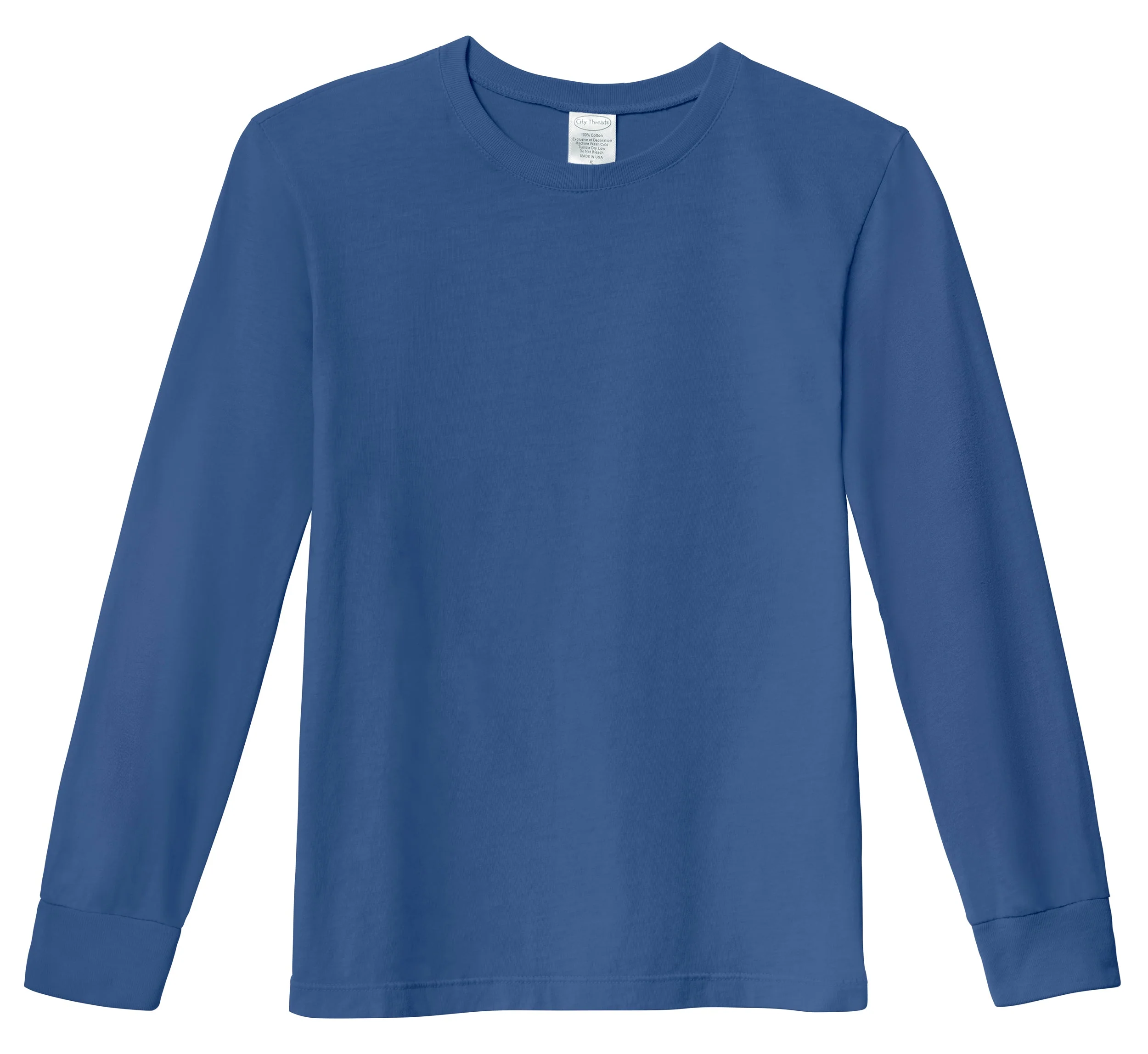 Boys Soft 100% Cotton Medium-Weight Long Sleeve Tee With Cuffs| Smurf - Remutear