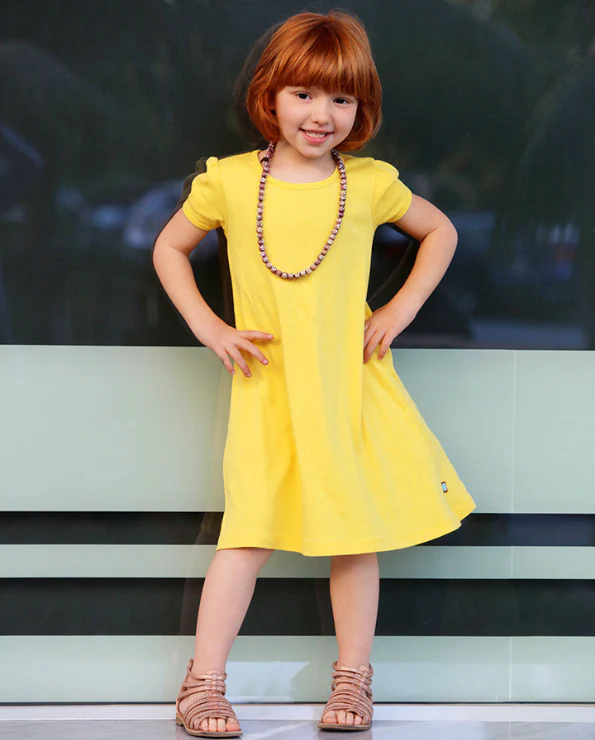 Girls Soft Cotton Short Sleeve Puff Sleeve Dress - Remutear