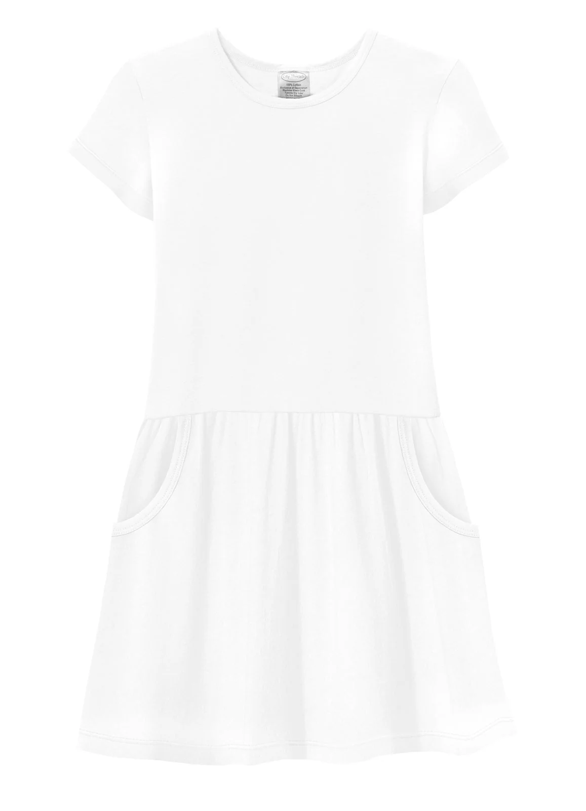 Girls Soft Cotton Jersey Short Sleeve Drop Waist Pocket Dress - Remutear
