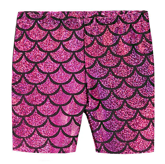Girls Novelty Bike Shorts  | Fuchsia Mermaid Sparkle - Remutear