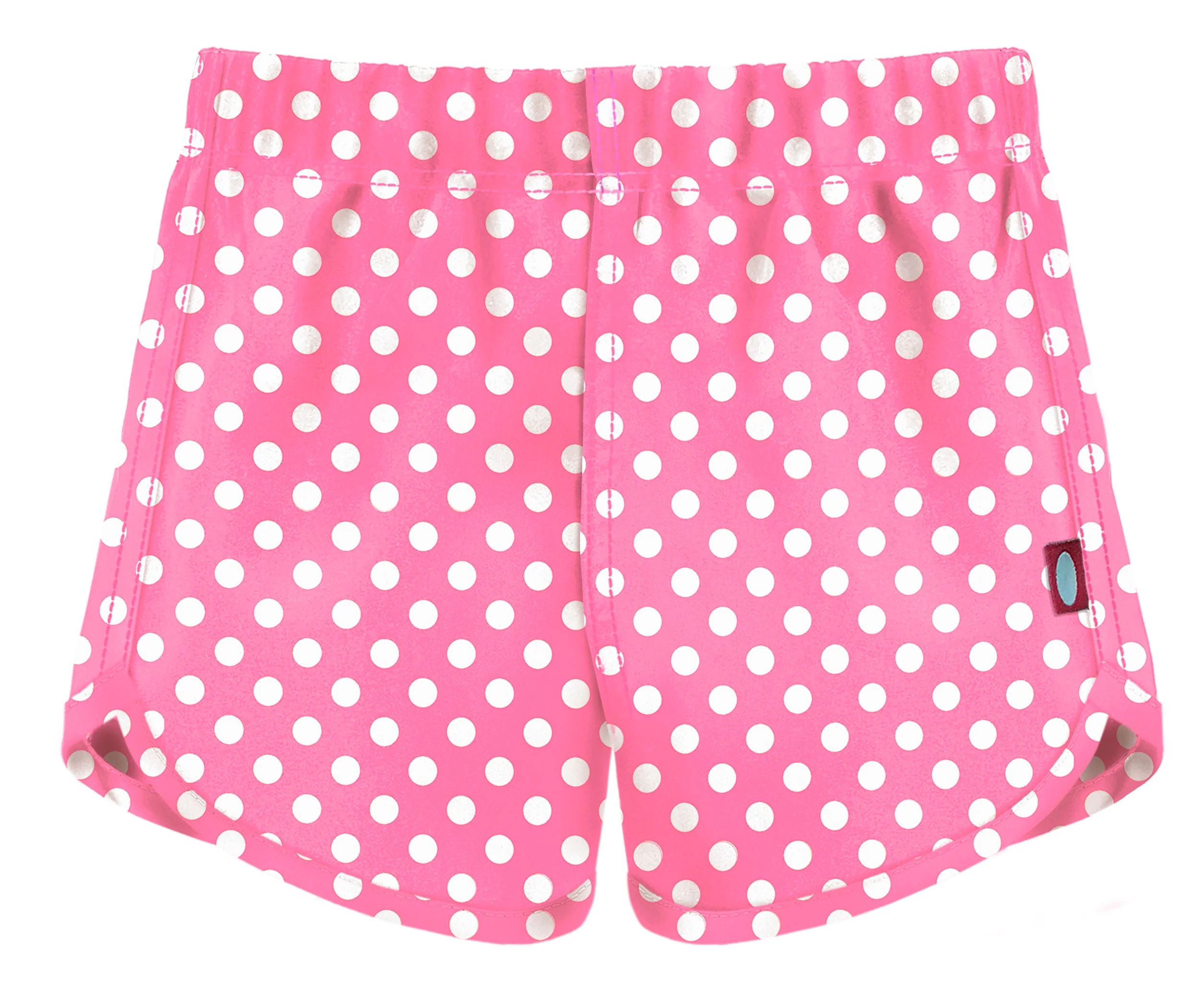 Girls UPF 50+ Recycled Poly Printed Swim Trunks | Pokadots Bubblegum - Remutear