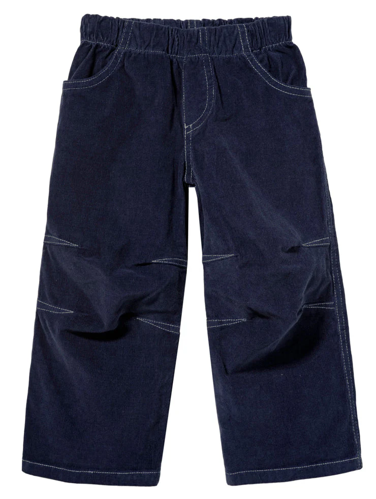 Soft Stretch Cord Pants With Knee Articulation - Contrast Stitch | Dark Navy Blue - Remutear