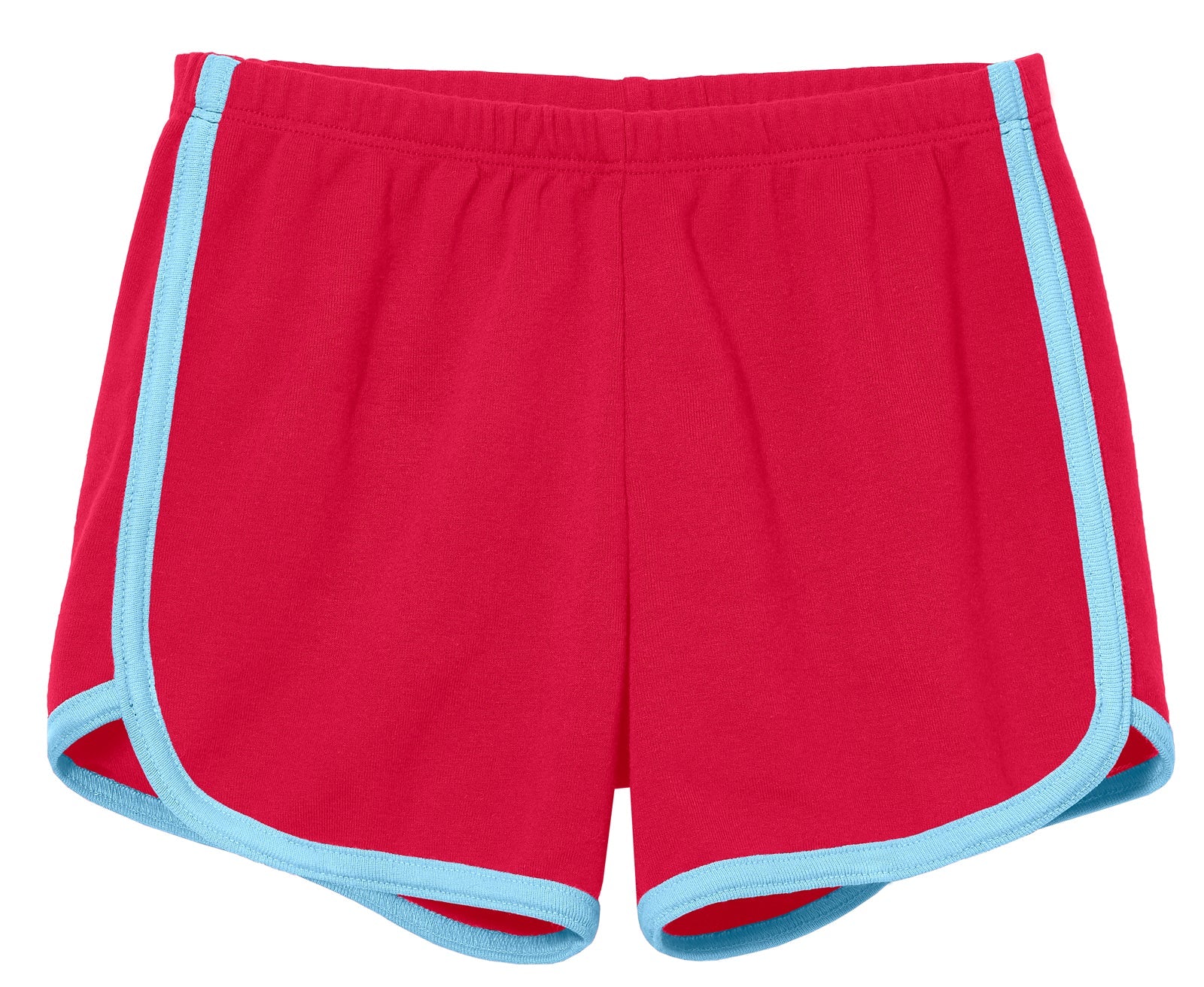 Girls Soft Cotton Knit Short with Trim | Candy Apple w. Bright Light Blue Trim - Remutear