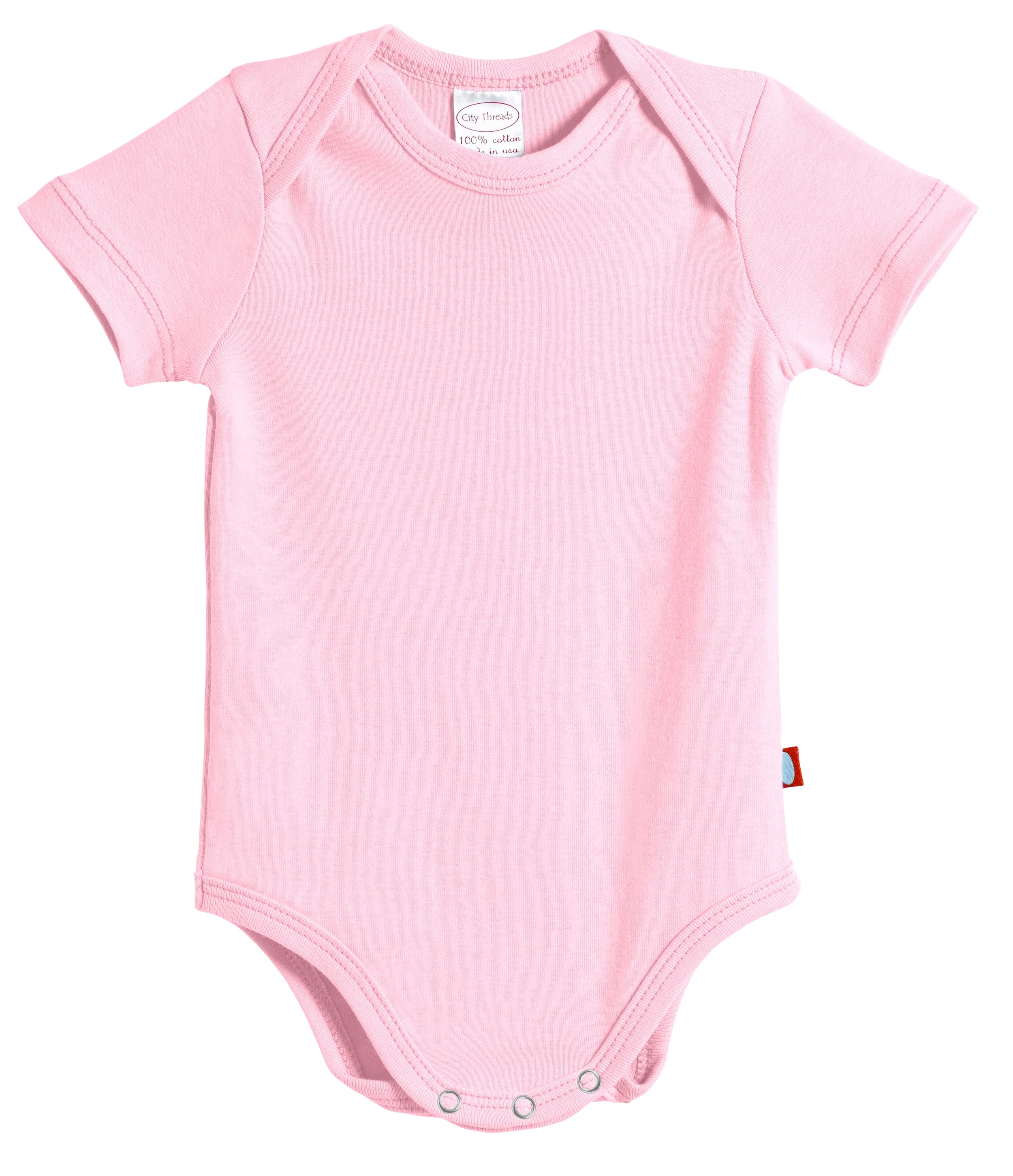 Super-Soft Organic Cotton Baby Rib Short Sleeve Snap Onesie| Bright Light Pink - Remutear