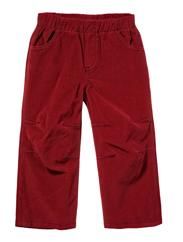 Soft Stretch Cord Pants With Knee Articulation - Contrast Stitch | Dark Red - Remutear