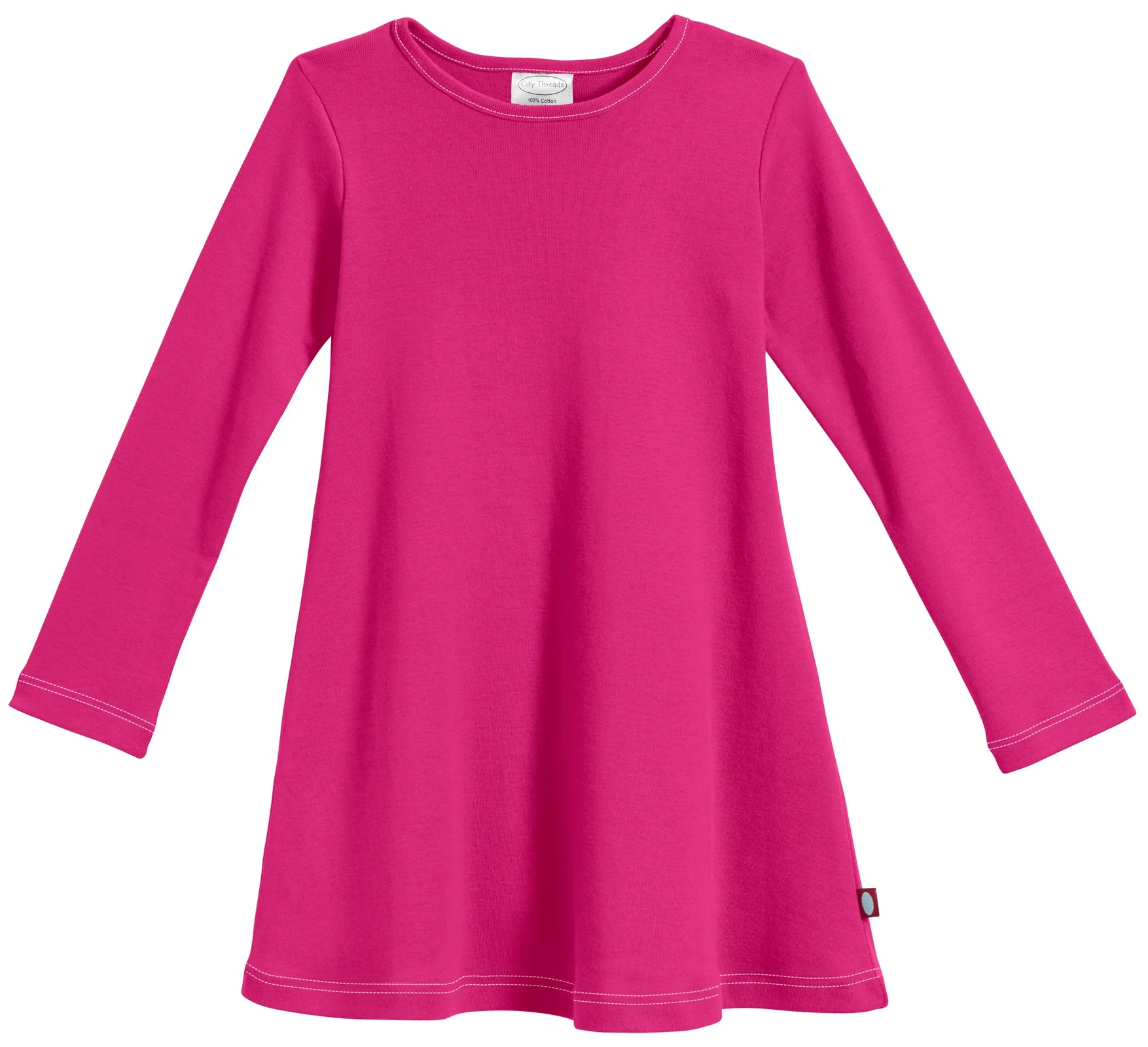 Girls Soft Cotton Long Sleeve Baby Rib Dress | Hot Pink - Remutear