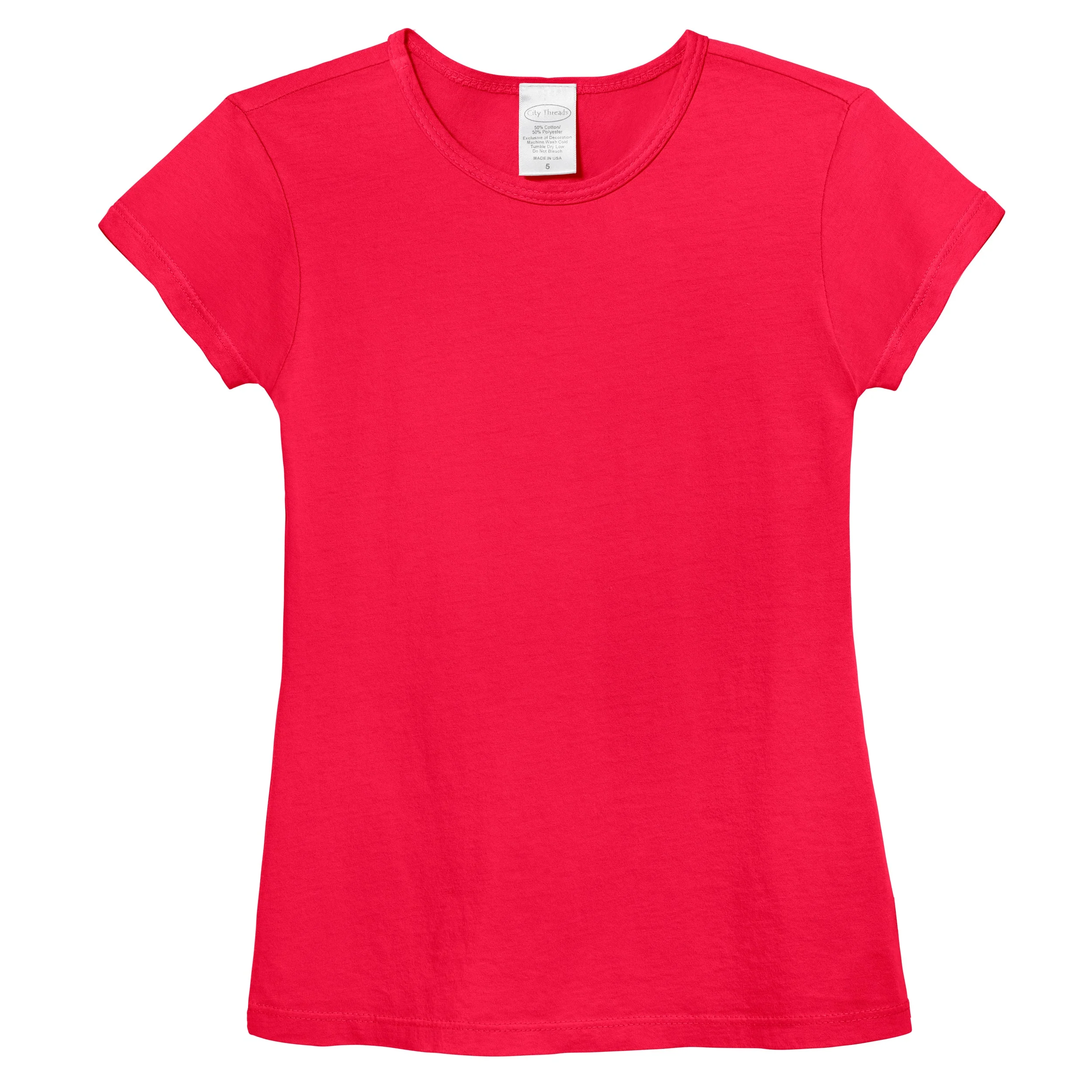 Girls Soft Organic Cotton Jersey Cap Sleeve Crew Tee | Candy Apple - Remutear