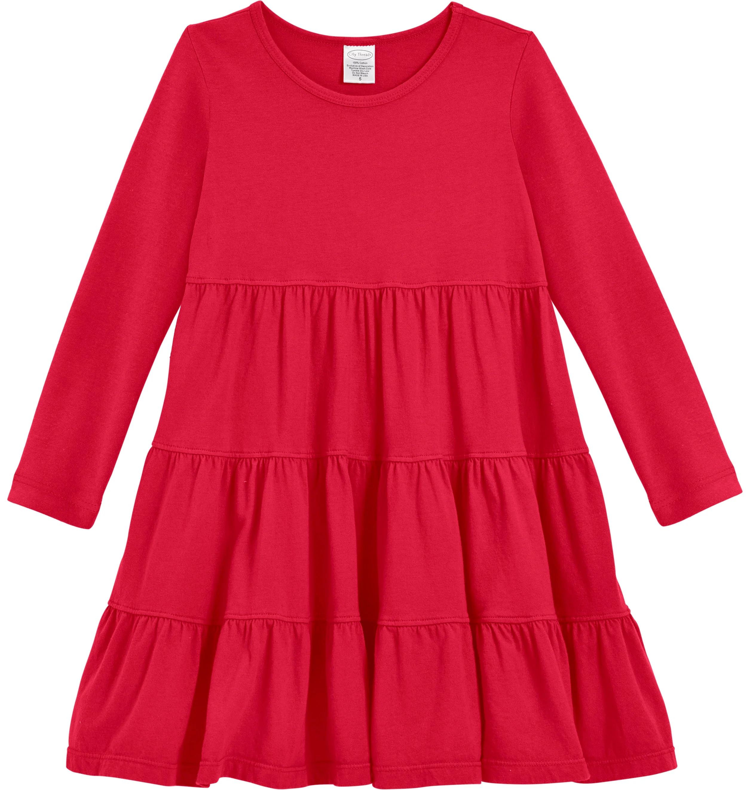 Girls Soft Cotton Jersey Long Sleeve Tiered Dress | Candy Apple - Remutear