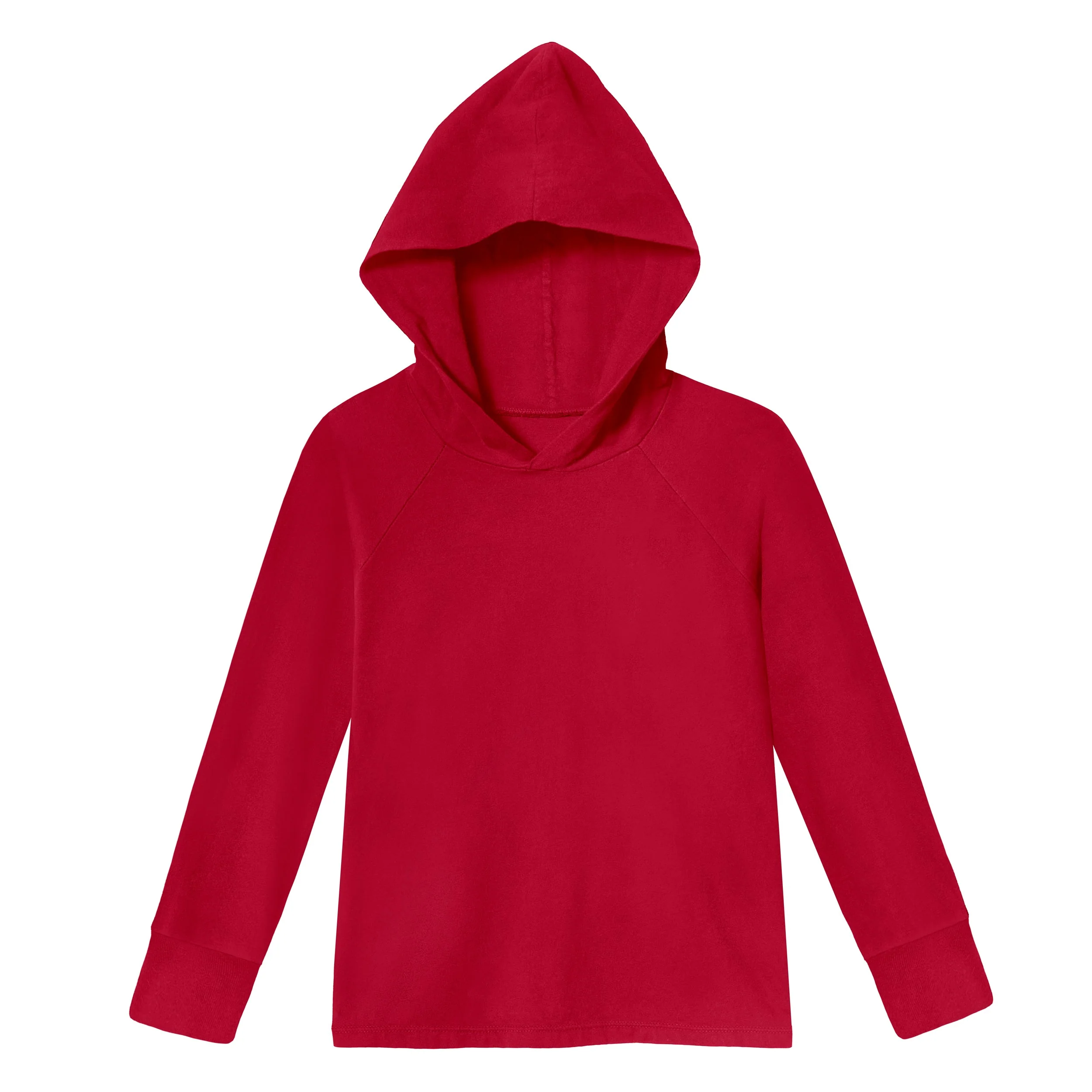 Boys Soft 100% Cotton Medium-Weight Long Sleeve Hooded Tee With Cuffs | Red - Remutear