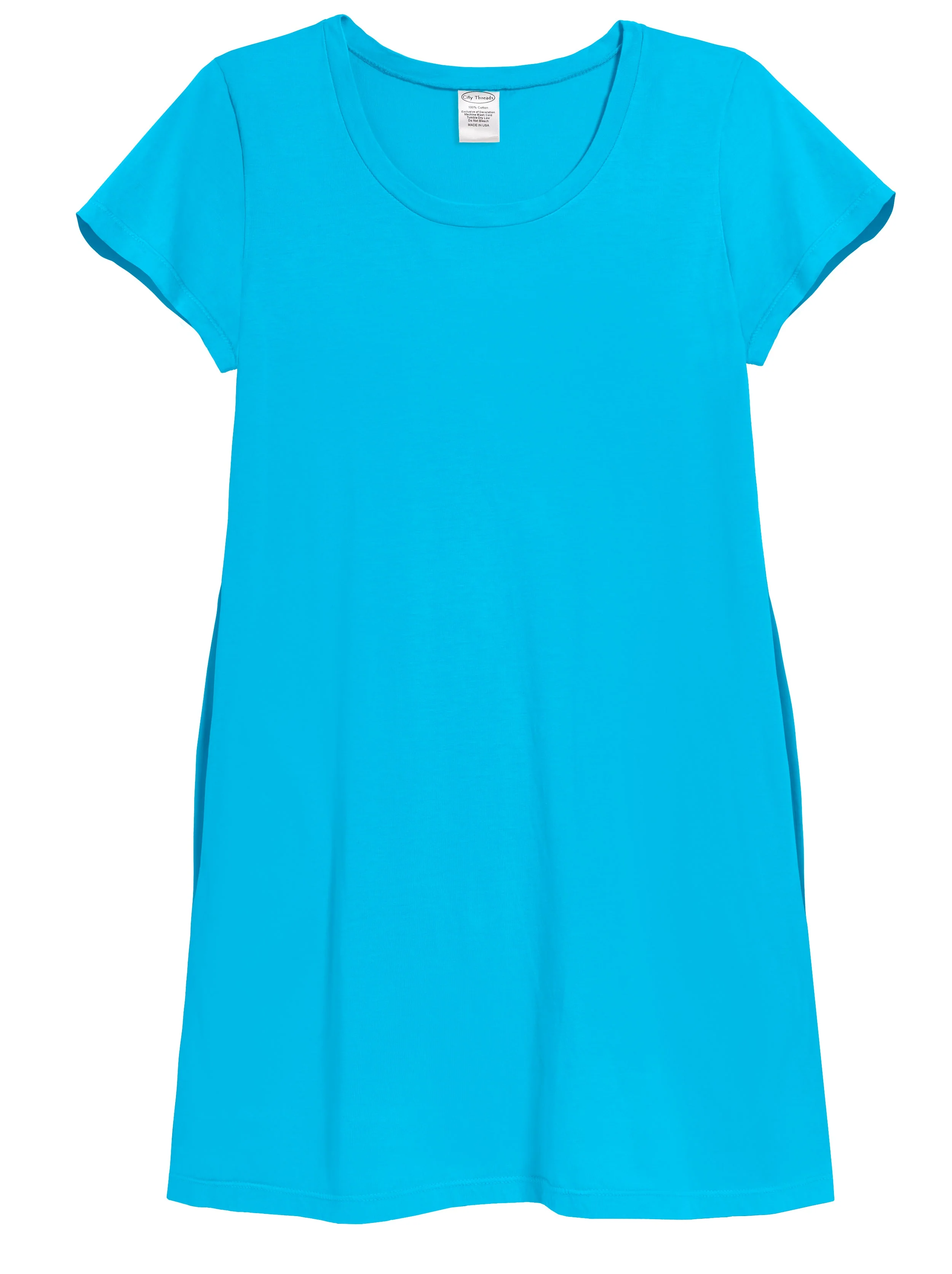 Women's Soft Supima Cotton Easy Cover-Up T-Shirt Pocket Dress | Turquoise - Remutear