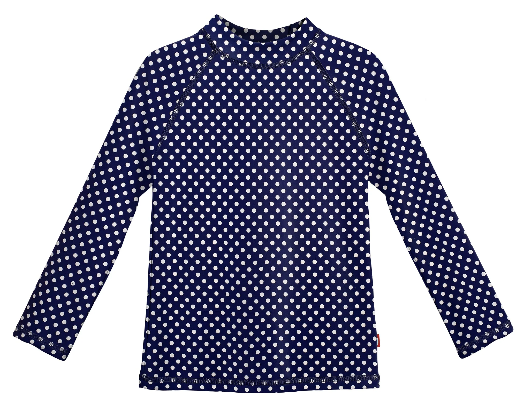 Girls UPF 50+ Printed Long Sleeve Rashguard | Navy w- White Polka Dot - Remutear