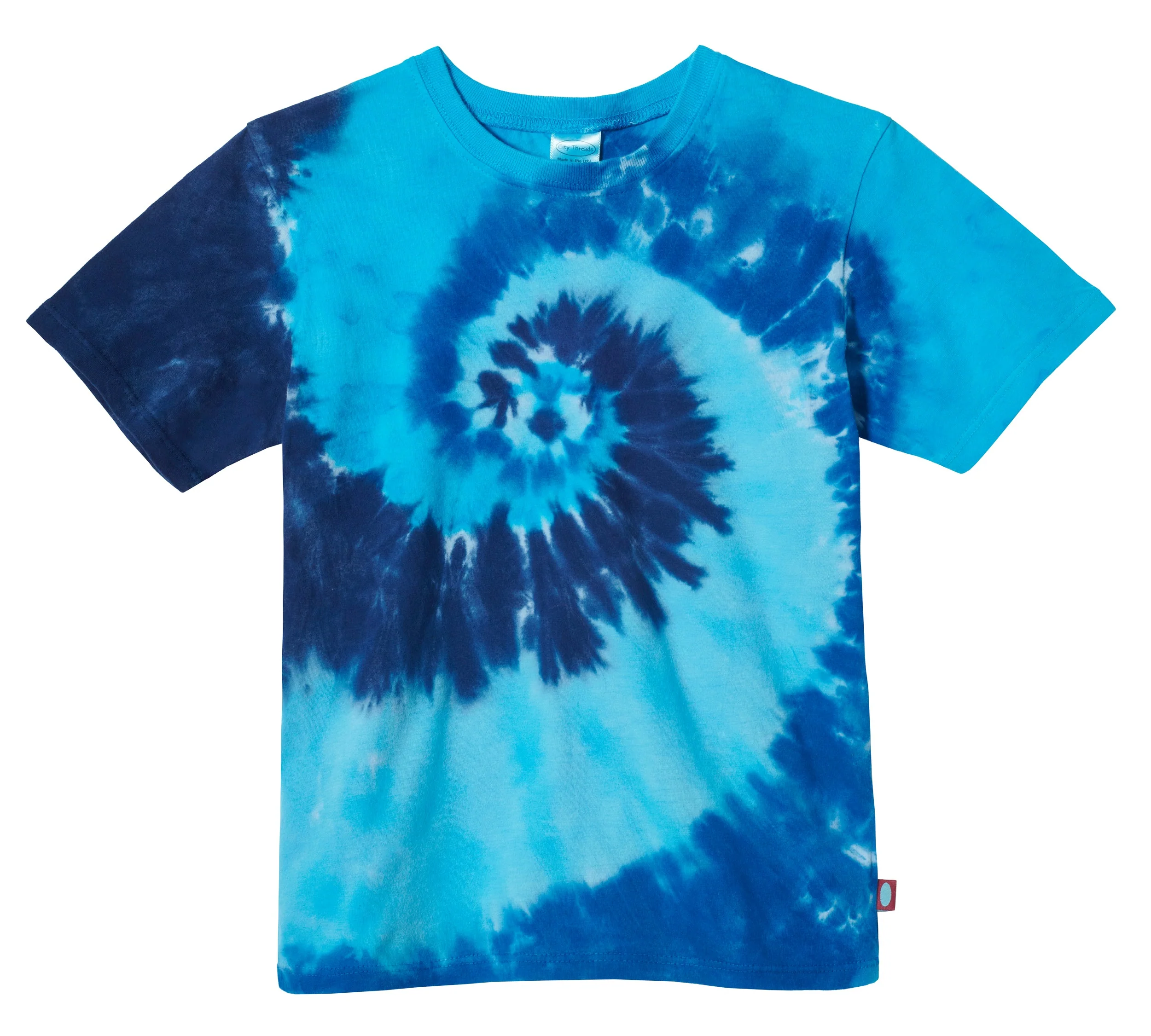 Boys Tie-Dye Soft Organic Cotton Jersey Short Sleeve Crew Tee  | Blues Spiral - Remutear