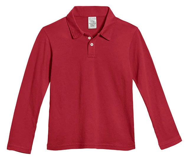 Boys Soft Cotton Jersey 2-Button Long Sleeve Polo Shirt | Red - Remutear
