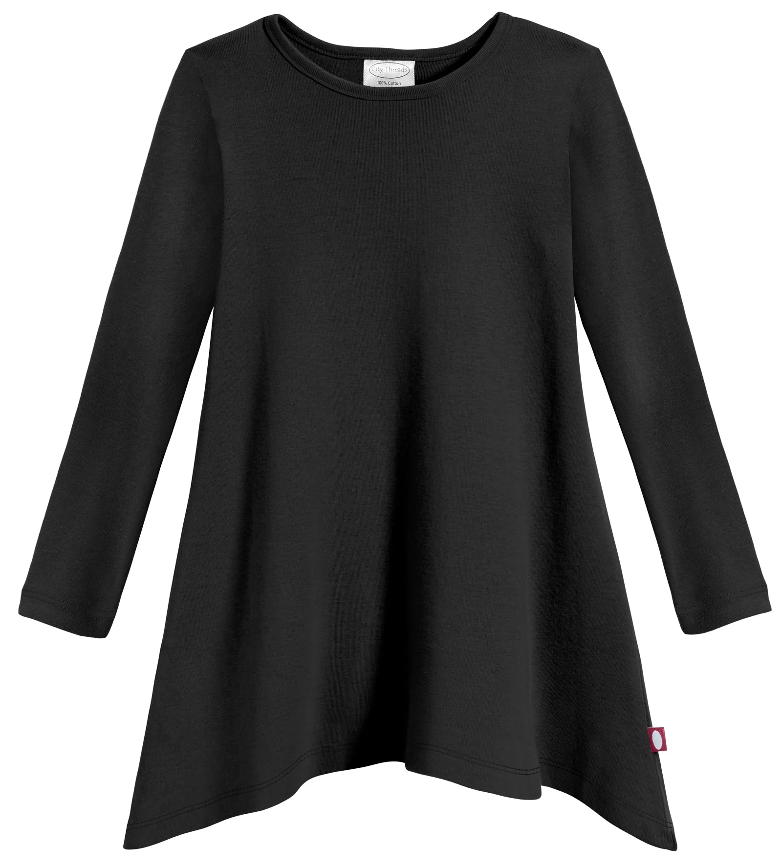 Girls Soft Cotton Jersey Long Sleeve Shark Bite Tunic | Black - Remutear
