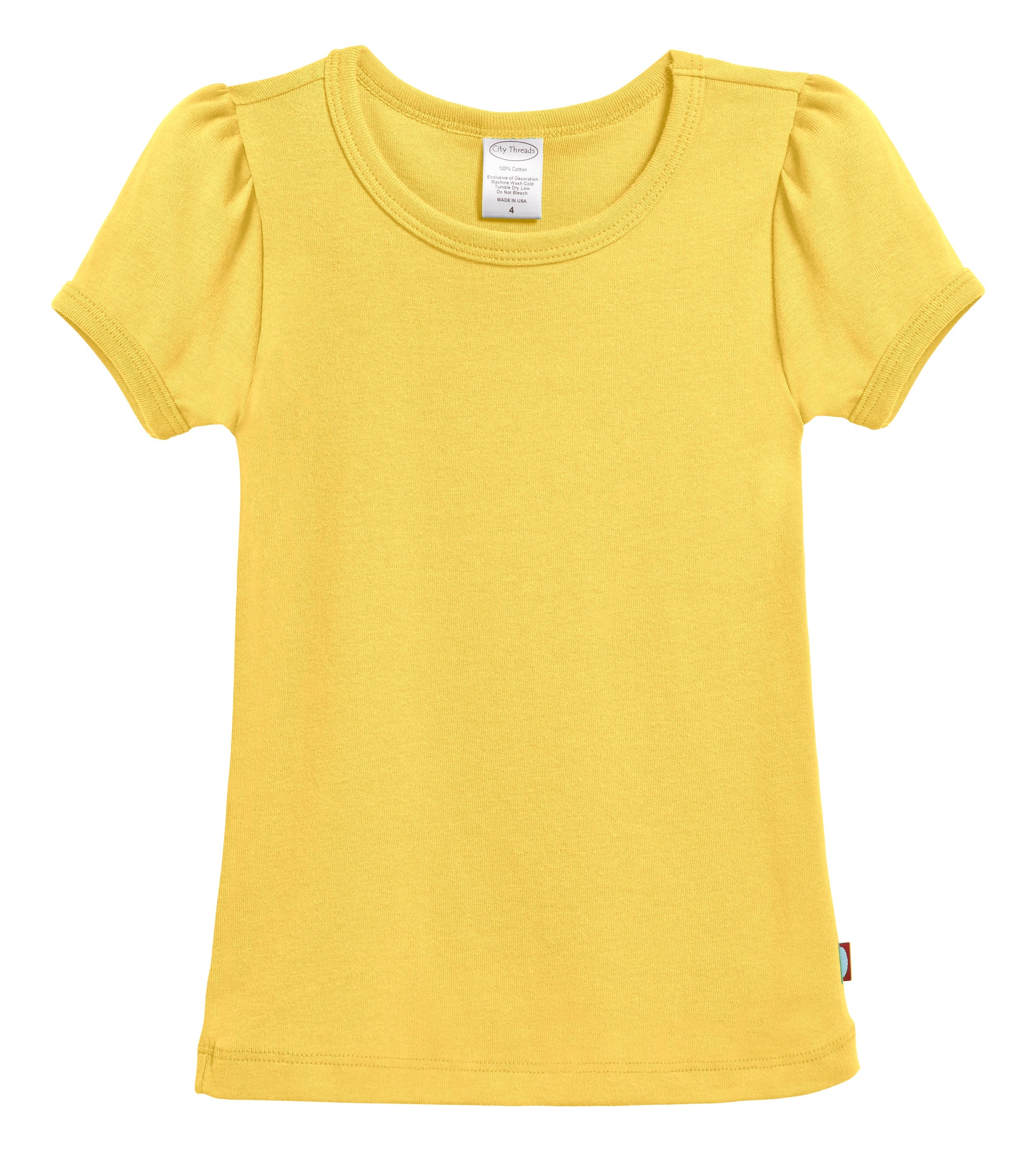 Girls Soft Cotton Short Sleeve Puff Tee  | Yellow - Remutear