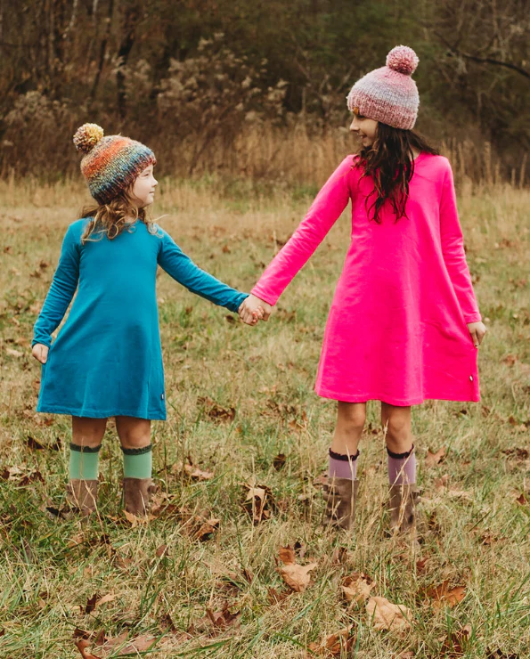 Girls Soft Cotton Long Sleeve Baby Rib Dress | Forest Green - Remutear