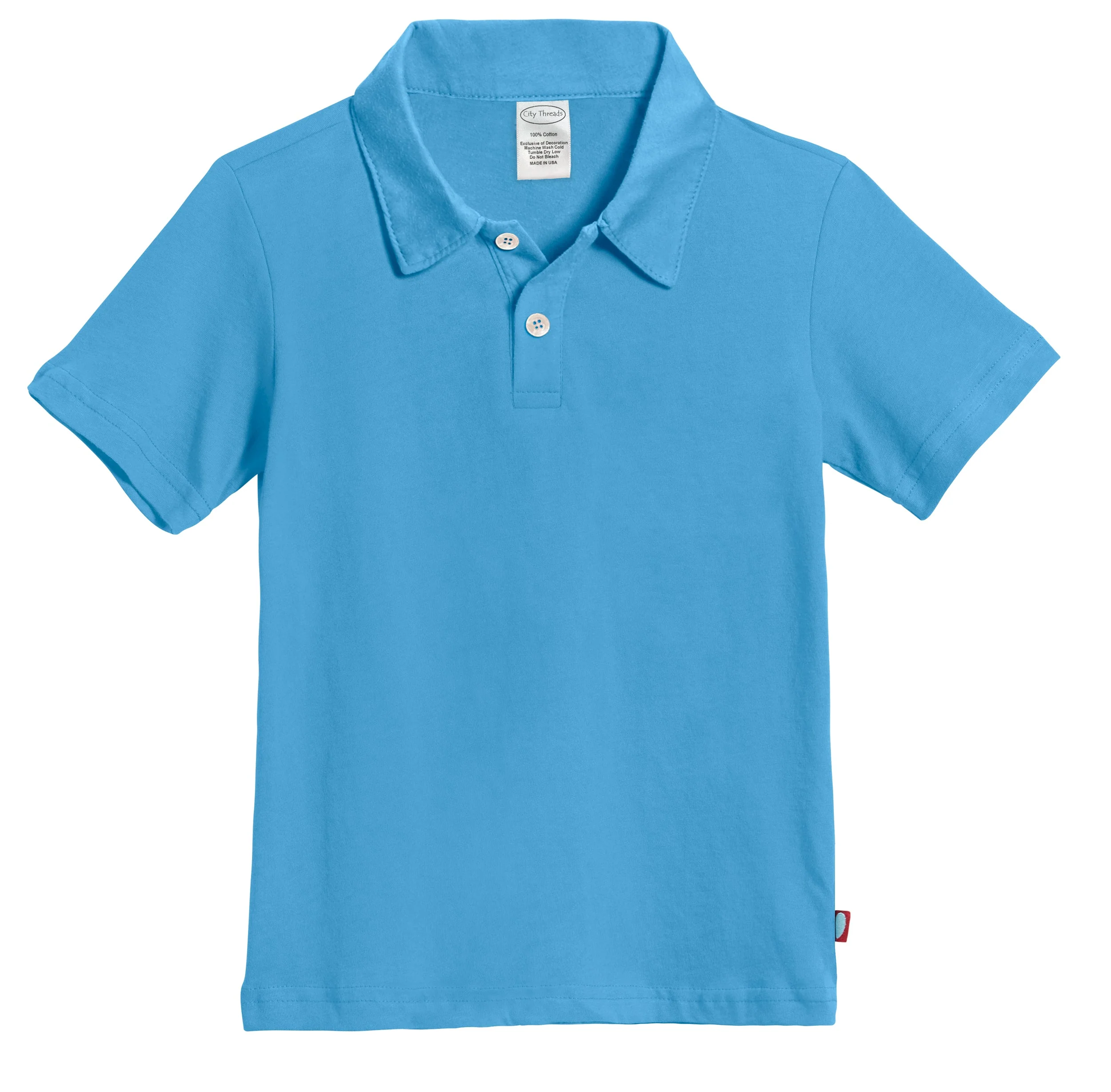 Boys Soft Cotton Jersey 2-Button Short Sleeve Polo Shirt | Sea - Remutear