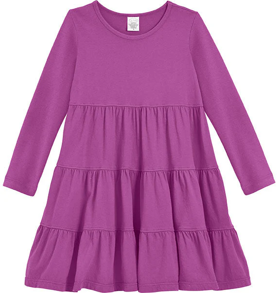 Girls Soft Cotton Jersey Long Sleeve Tiered Dress | Plum - Remutear