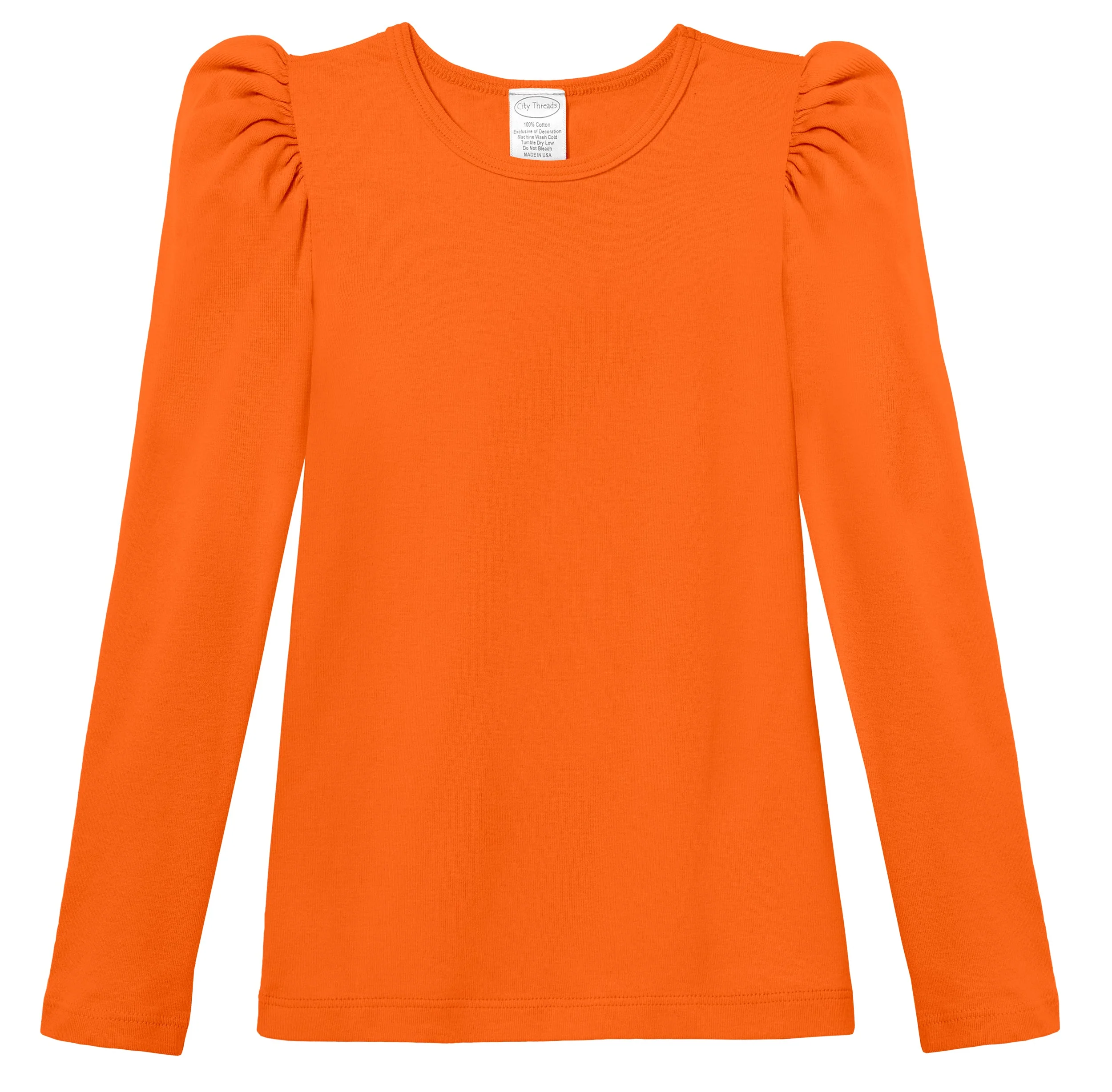 Girls Soft Cotton Puff Long Sleeve Tee | Orange - Remutear