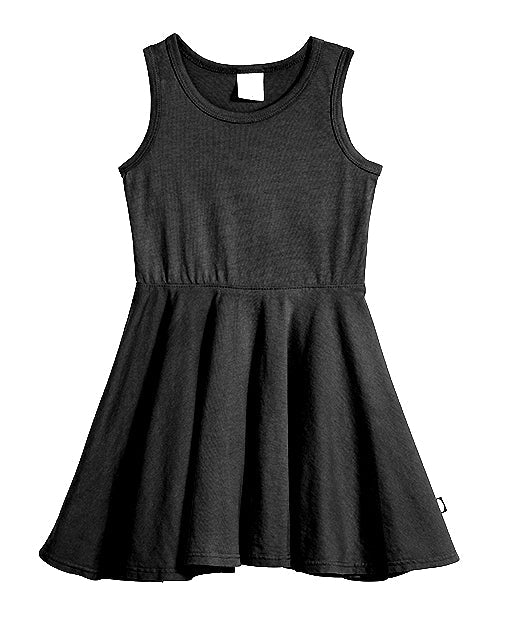 Girls Soft Cotton Jersey Twirly Tank Dress  | Black - Remutear