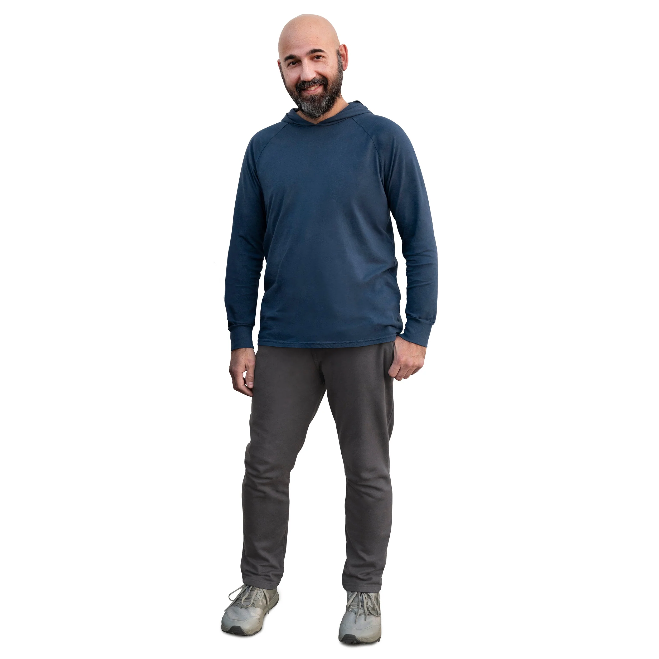 Men's Soft 100% Cotton Medium-Weight Long Sleeve Hooded Tee With Cuffs | Concrete - Remutear