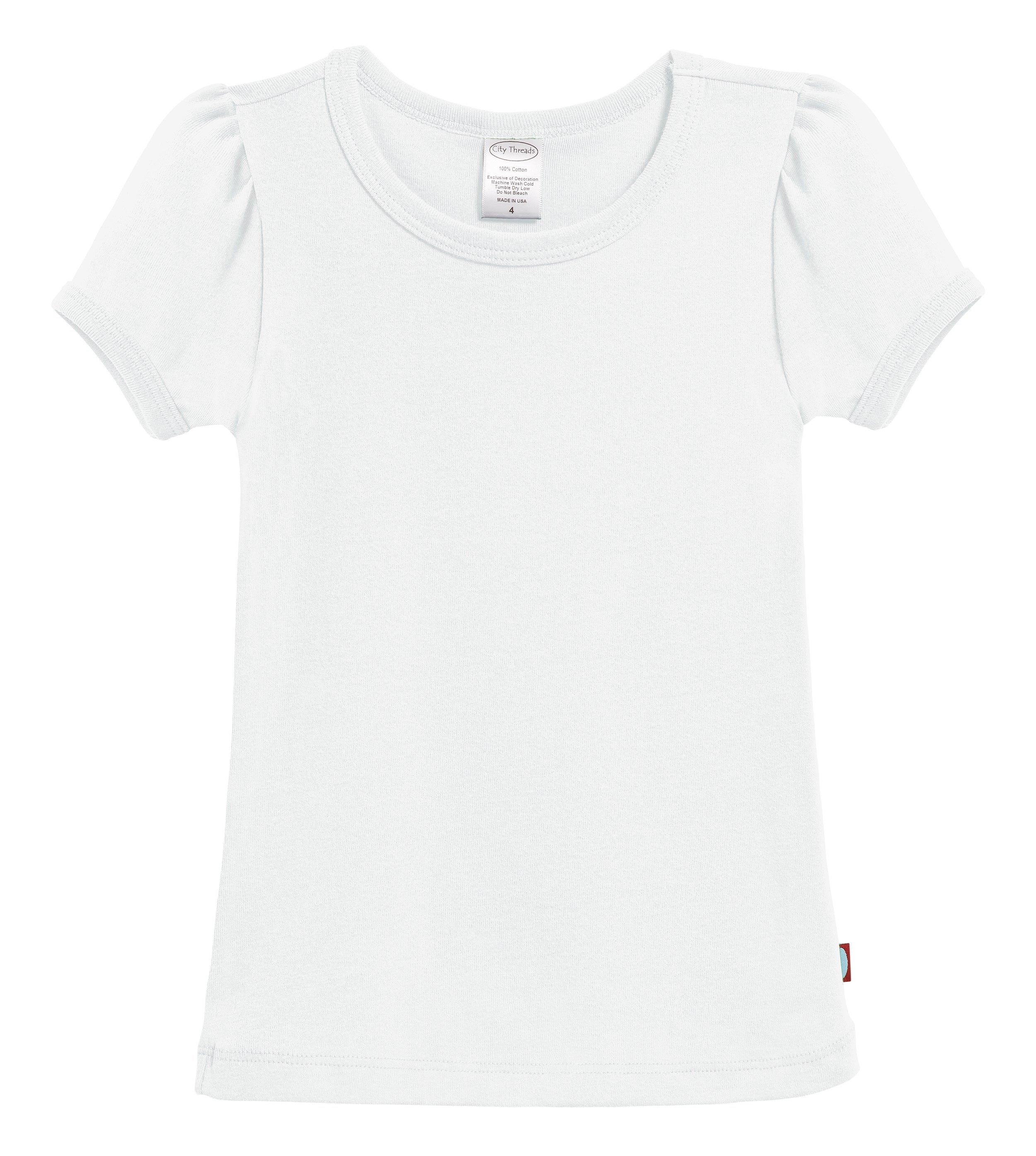 Girls Soft Cotton Short Sleeve Puff Tee  | White - Remutear