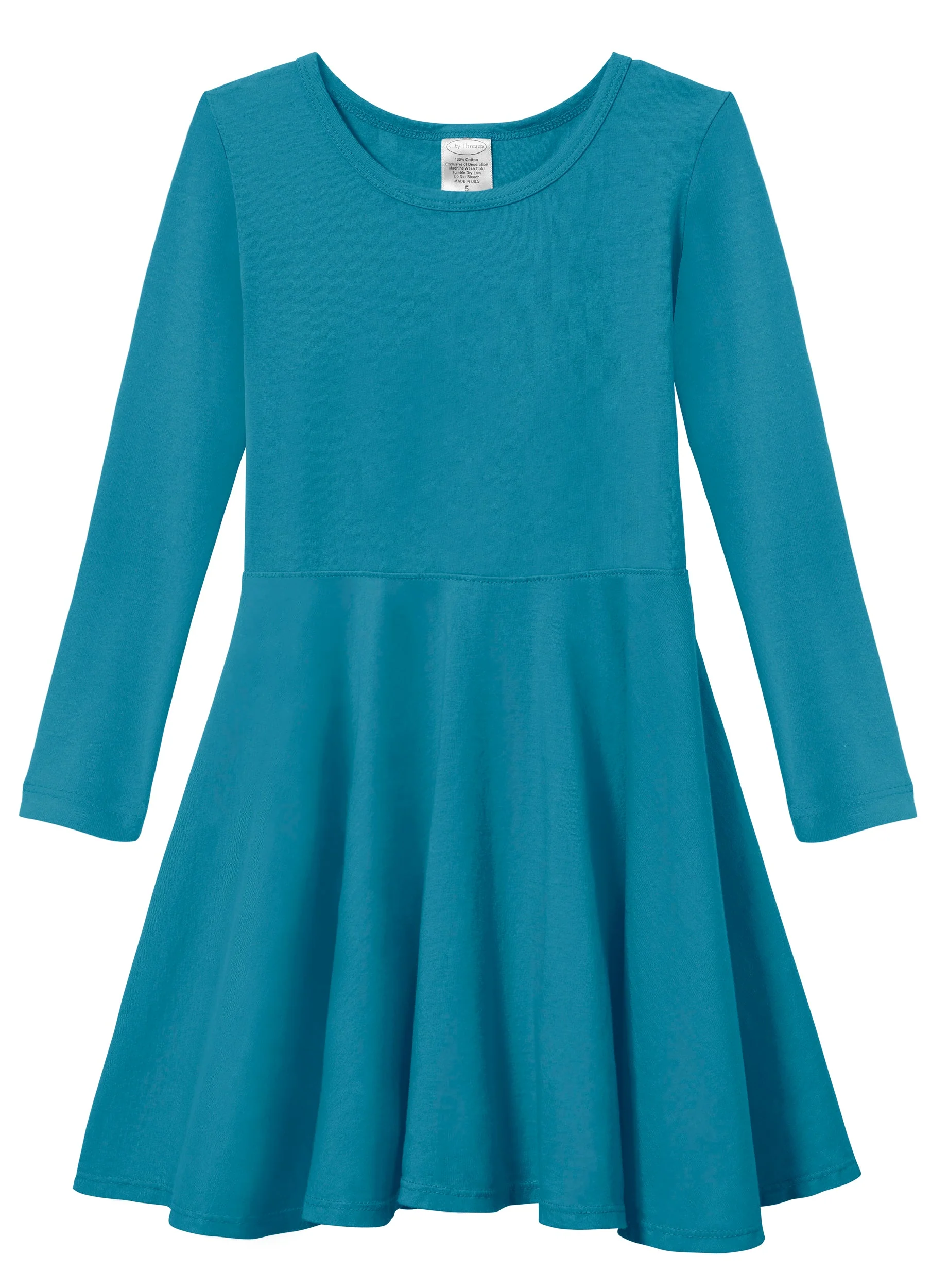Girls Soft Cotton Jersey Long Sleeve Twirly Dress | Teal - Remutear