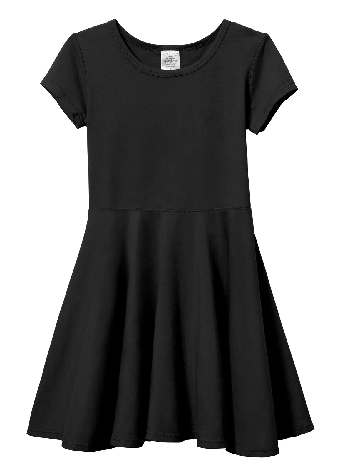 Girls Soft Cotton Jersey Short Sleeve Twirly Dress | Black - Remutear