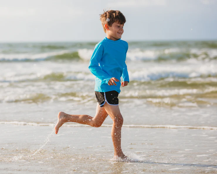 Boys UPF 50+ Classic Surf Style Boys Swim Shorts - Mid-Thigh Length | Red w/ White - Remutear