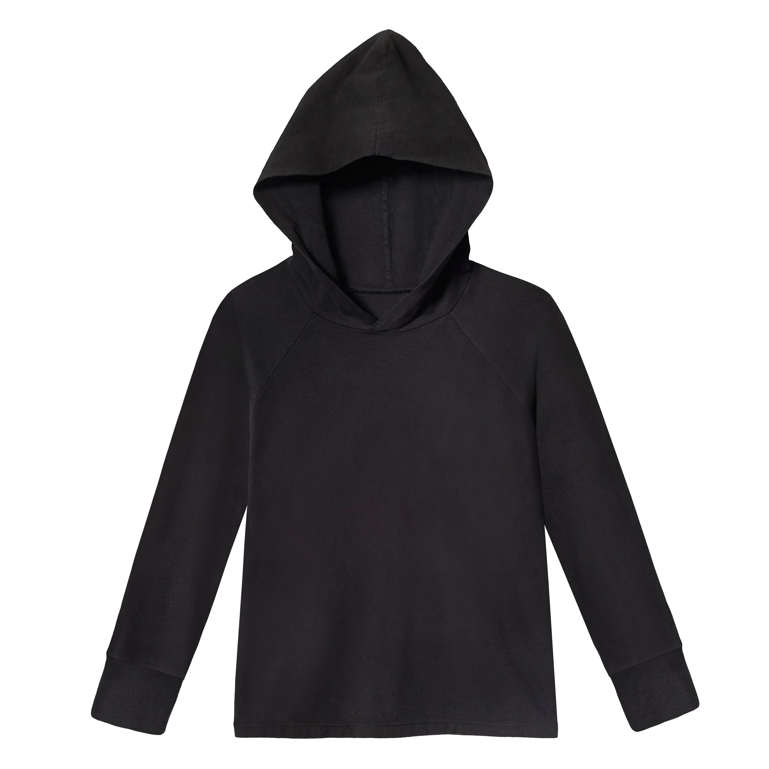 Boys Soft 100% Cotton Medium-Weight Long Sleeve Hooded Tee With Cuffs | Black - Remutear