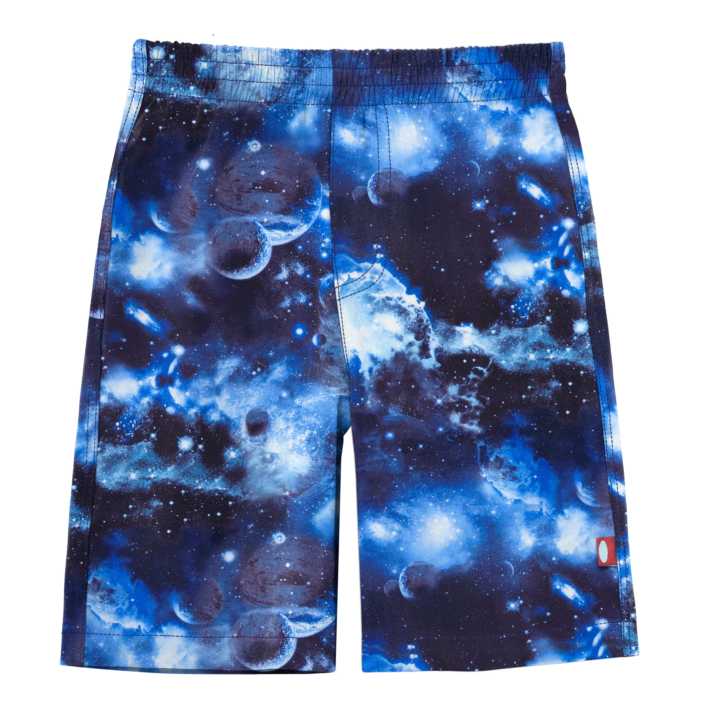 Boys UPF 50+ Recycled Polyester Soft Stretch Below the Knee Printed Swim Board Shorts | Space - Remutear