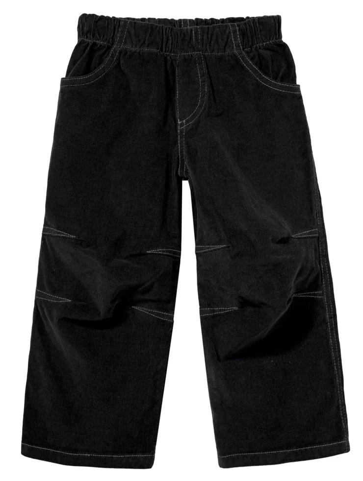 Soft Stretch Cord Pants With Knee Articulation - Contrast Stitch | Black - Remutear