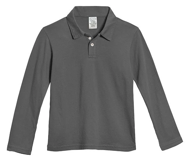 Boys Soft Cotton Jersey 2-Button Long Sleeve Polo Shirt | Charcoal - Remutear