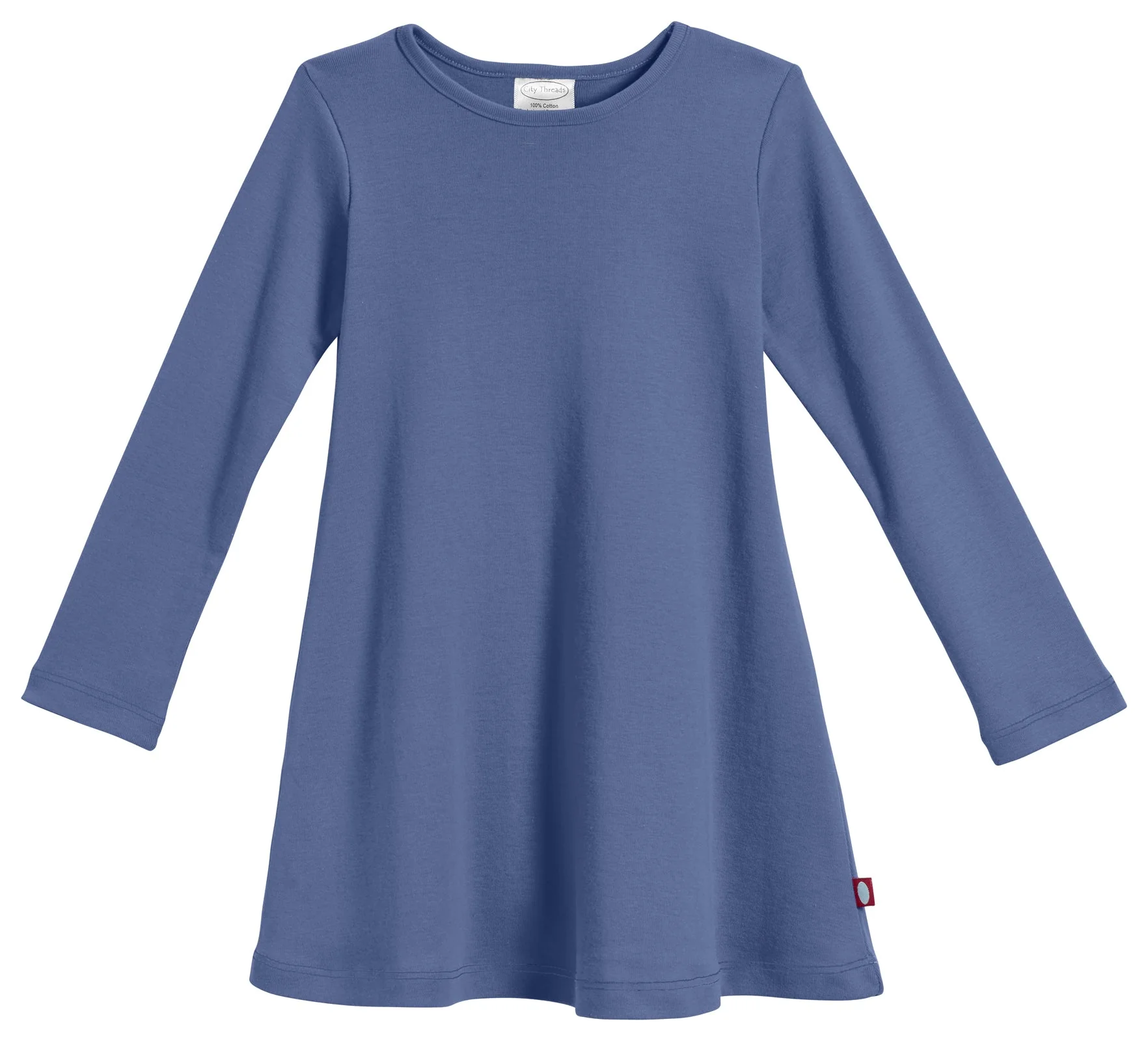 Girls Soft Cotton Long Sleeve Baby Rib Dress | Denim Blue - Remutear