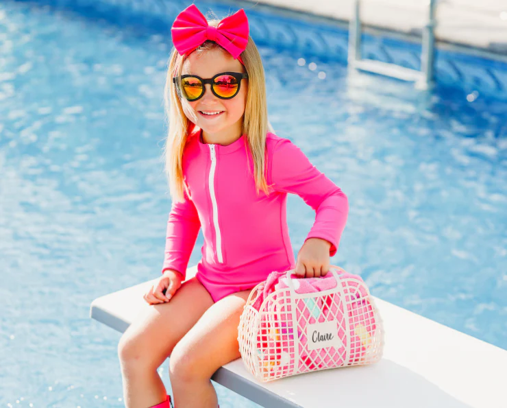 Girls UPF 50+ One-Piece Long Sleeve Swimsuit | Red - Remutear