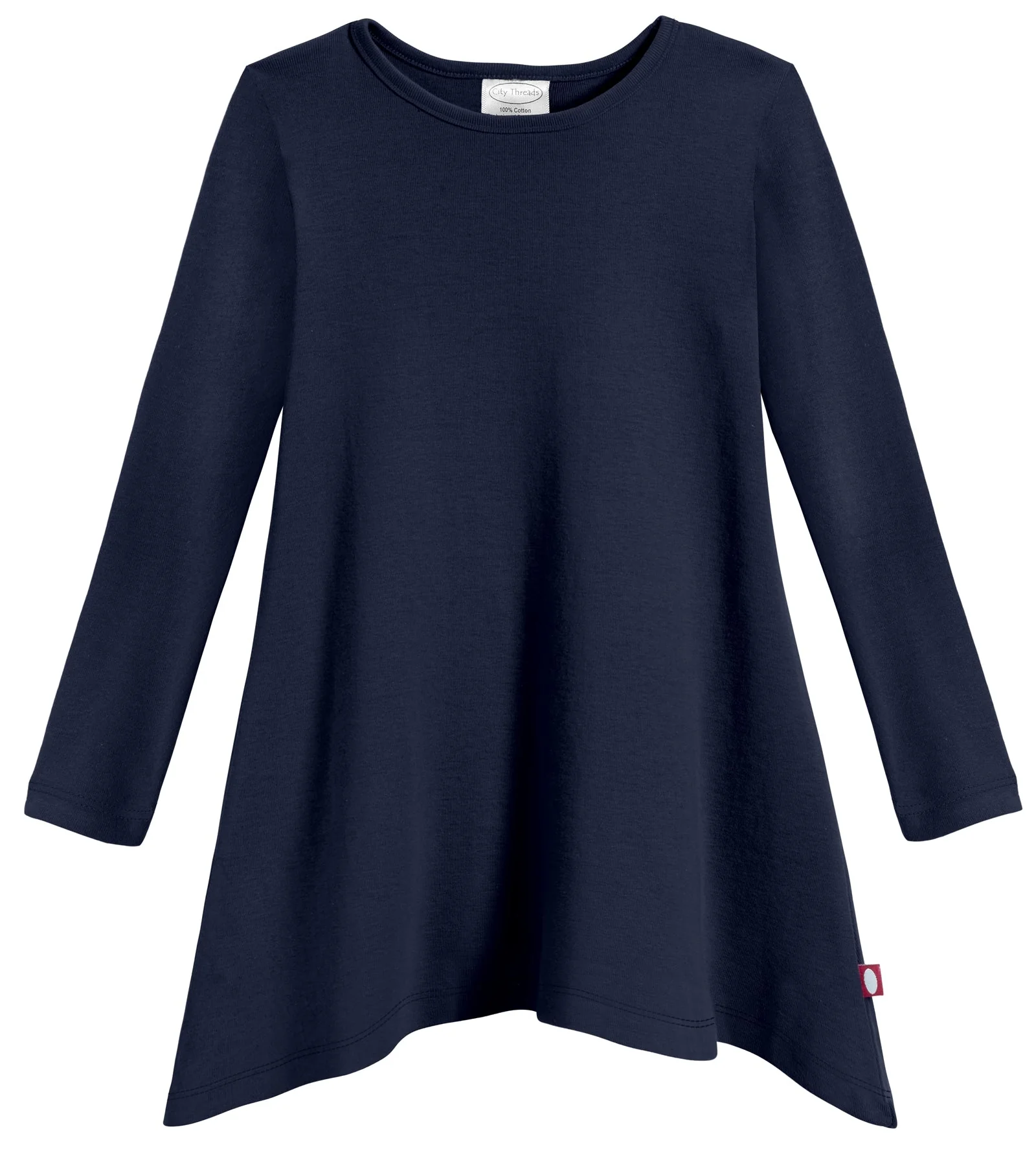 Girls Soft Cotton Jersey Long Sleeve Shark Bite Tunic | Navy - Remutear