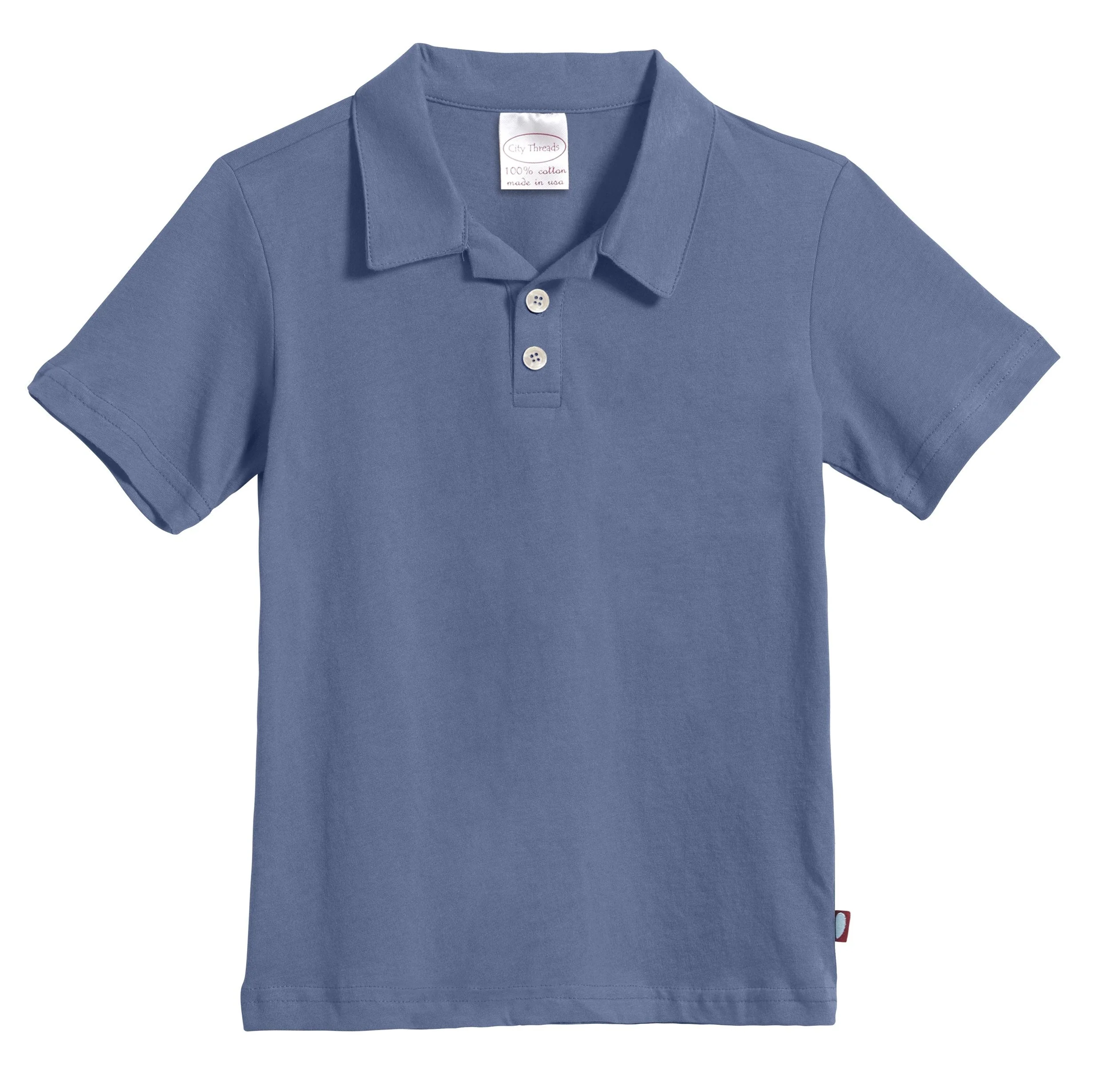 Boys Soft Cotton Jersey 2-Button Short Sleeve Polo Shirt | Denim Blue - Remutear
