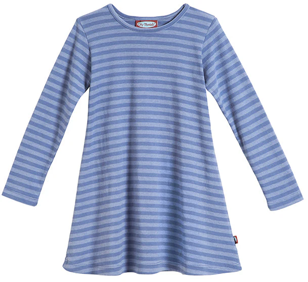 Girls Soft Stripe Long Sleeve Dress | Denim Blue - Remutear