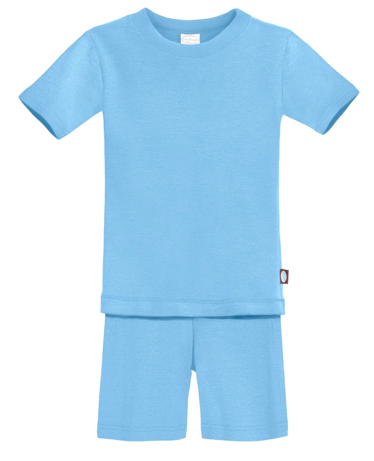 Boys and Girls Soft Organic Cotton Short Sleeve Snug Fit Pajama Set | Bright Light Blue - Remutear