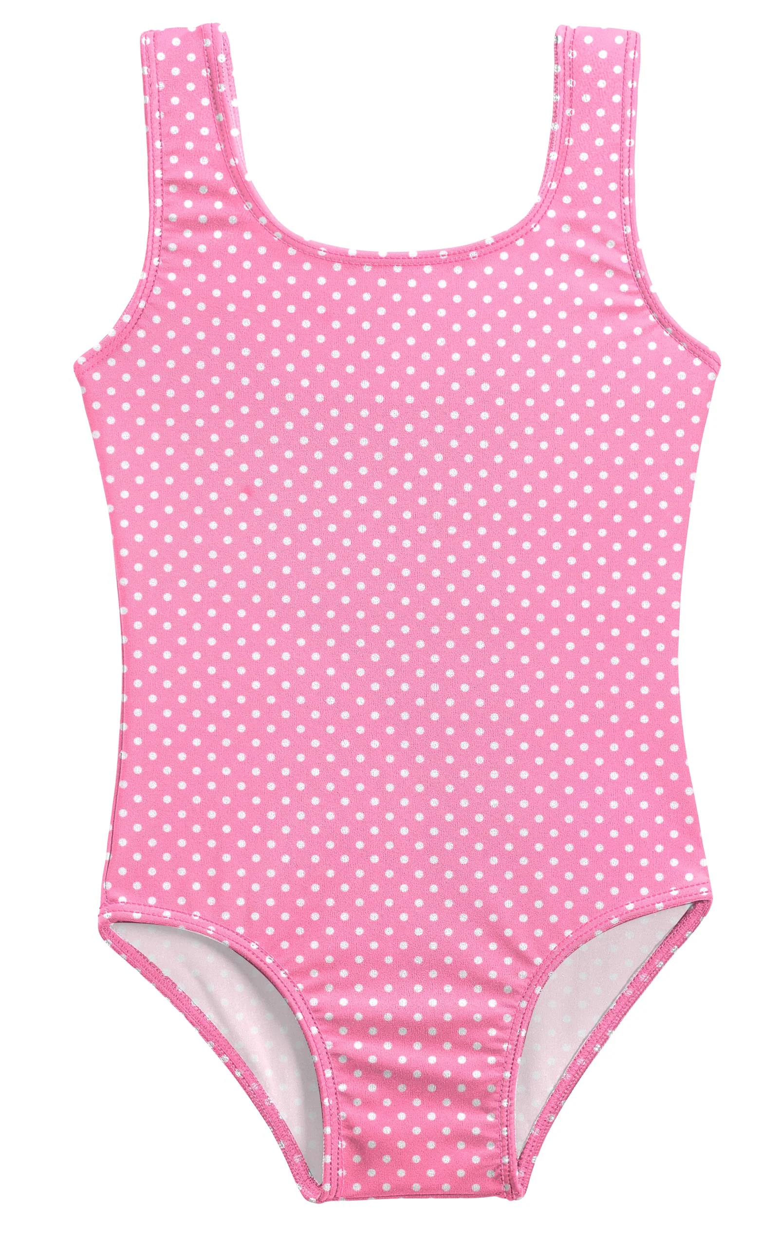 Girls UPF 50+ One Piece Swimsuit | Pink w- White Polka Dot - Remutear