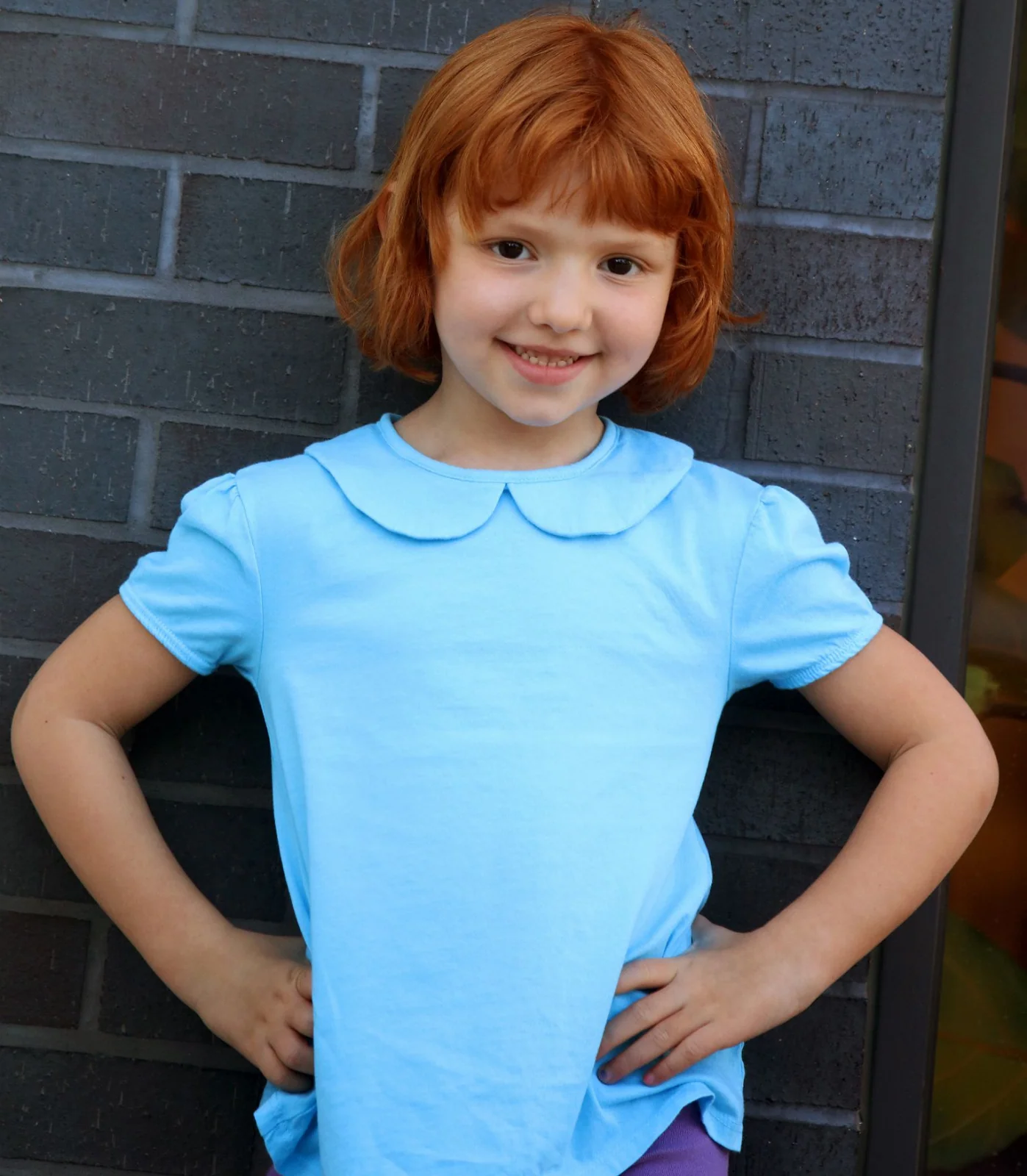 Girls Soft Cotton Jersey Peter Pan Collar Short Sleeve Puff Tee - Remutear